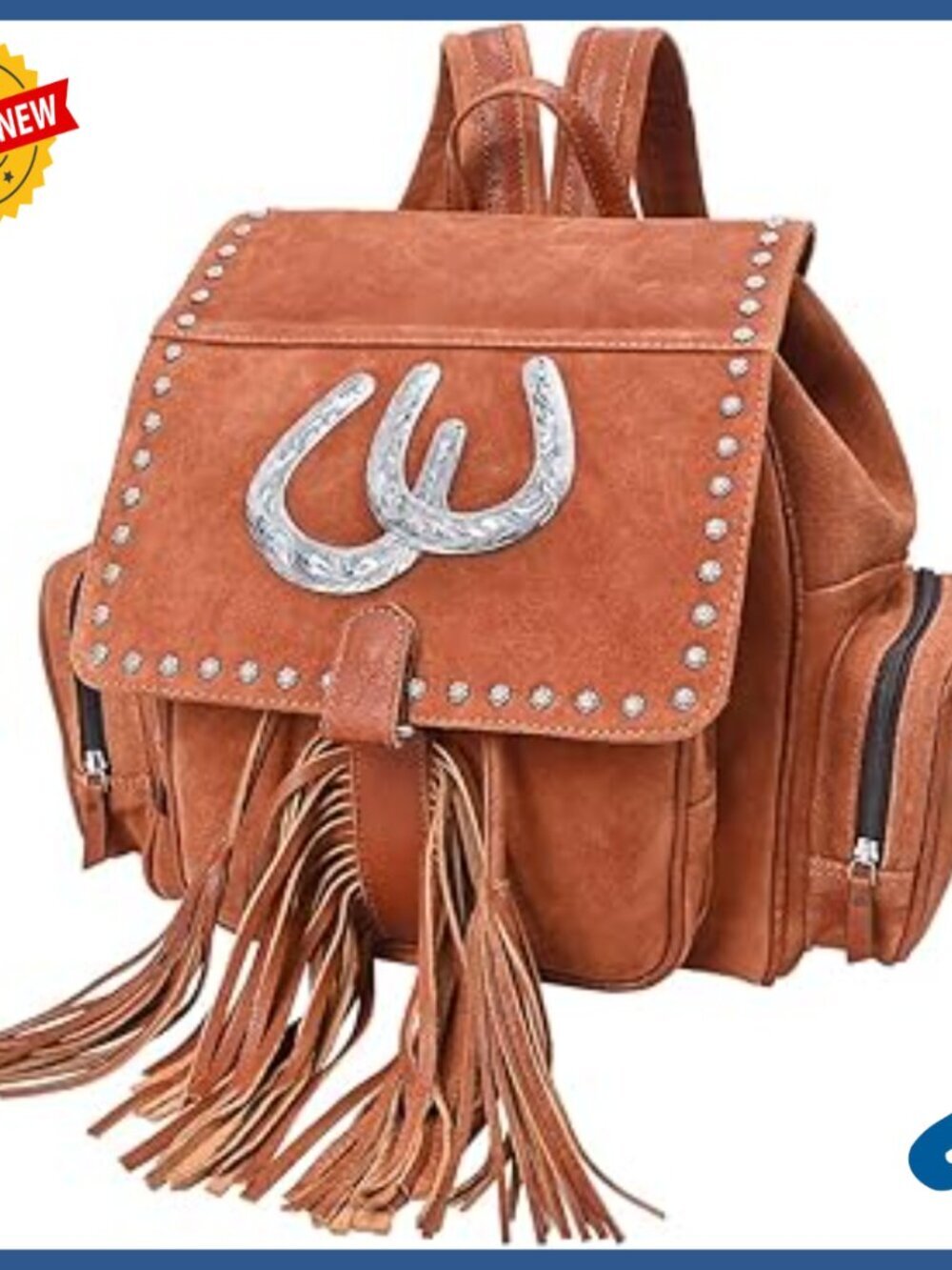 Genuine Suede Leather Backpack with Fringes Tassels Concho Western Style